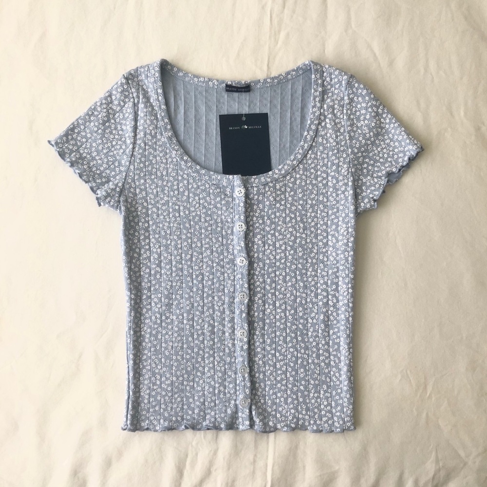 NWT brandy melville baby blue floral zelly shirt